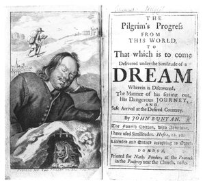 Frontispiz von The Pilgrims Progress von John Bunyan (1628-88) veröffentlicht 1680