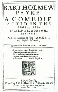 Frontispiz zu Bartholomew Fayre: A Comedie von Benjamin Jonson, 1631 von English School