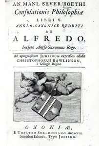 Frontispiz zu Christopher Rawlinsons Übersetzung von Alfred des Großen Ausgabe von Boethius De Consolationis Philosophiae, 1698