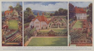 Gartenschemata, Skizzen, die drei ansprechende Layouts für verschiedene Aspekte und Arten von Gärten für Vorstadt- und Landhäuser zeigen von English School