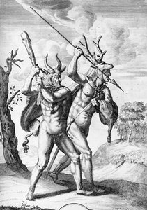 Germanen, Illustration aus The Commentaries of Caesar, ins Englische übersetzt von William Duncan, graviert von Cornelis Huyberts, veröffentlicht 1753