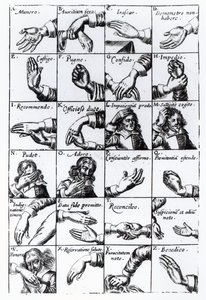 Gesten zum Mimen aus John Bulwers Chrilogia Naturall Language of Hand, 1644 von English School