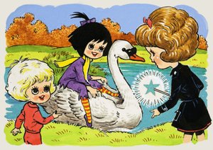 Mädchen auf einem Schwan