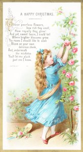Mädchen pflückt Rosen, Weihnachtskarte von English School