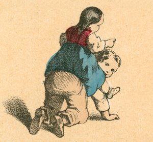 Mädchen reitet auf einem Jungen
