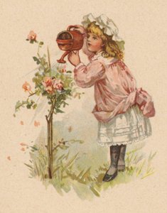 Mädchen gießt Rosen