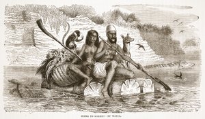 Auf dem Weg zum Markt - auf dem Wasserweg, Illustration aus der Bildausgabe des Lebens und der Entdeckungen von David Livingstone von J. Ewing Richie, veröffentlicht von A. Fullarton & Co., 1876 von English School