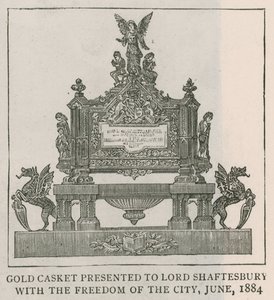 Goldene Schatulle, Lord Shaftesbury überreicht, mit der Freiheit der Stadt, Juni 1884 von English School