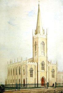 Gotische Kommissarskirche, Präsentationsaquarell, ca. 1825