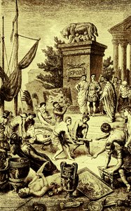 Griechische Kultur - Statuen und Kunstwerke nach Rom gebracht, Illustration aus Die Illustrierte Geschichte der Welt, veröffentlicht um 1880 von English School