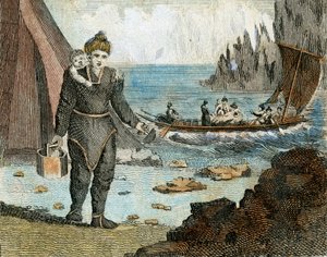 Grönlandfrau und Boot, um 1779 (Gravur)