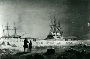 HMS Assistance und Pioneer in Winterquartieren bei der Rückkehr des Tageslichts