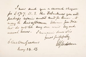 Handschrift und Unterschrift von William Eward Gladstone, 1852 von English School