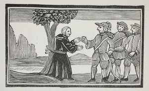 Er band den Abt an einen Baum, Illustration aus Chap-books des achtzehnten Jahrhunderts von John Ashton, veröffentlicht 1882 von English School