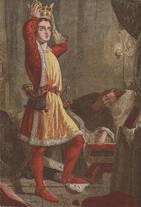Heinrich, Prinz von Wales, der zukünftige König Heinrich V., probiert die Krone seines Vaters an