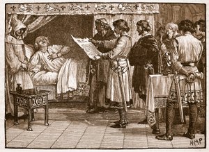 Heinrich erhält die Nachricht von Johns Verrat, Illustration aus Cassells Illustrierter Geschichte Englands