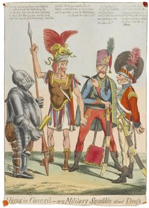 Helden im Rat - oder ein militärischer Streit über Kleidung, ca. 1820 von English School