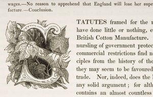 Historiierte Initiale S, aus einem Buch über die britische Baumwollherstellung von English School
