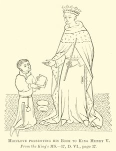 Hoccleve überreicht sein Buch König Heinrich V.