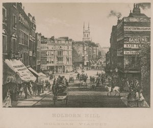 Holborn Hill, wie er vor dem Bau des Holborn-Viadukts aussah von English School