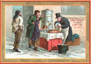 Heißer Kaffee an einem kalten Tag, Weihnachtskarte