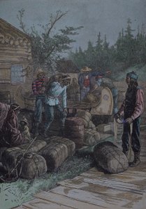 Hudson Bay Company, Handelsposten Mitte des 19. Jahrhunderts, späte 19. Jahrhundert (Gravur) von English School