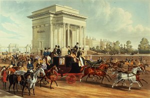 Hyde Park Corner, nach James Pollard, veröffentlicht von Ackermann, 1836 von English School