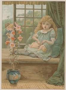 Illustration eines jungen Mädchens, das auf einem Fenstersitz sitzt