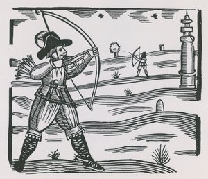 Illustration, die Bogenschießen darstellt von English School