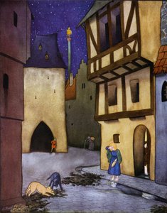 Illustration für Der glückliche Prinz von Oscar Wilde (Farblithographie)