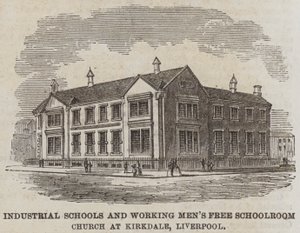 Industrieschulen und kostenlose Schulräume für Arbeiter in der Kirche von Kirkdale, Liverpool (Stich)