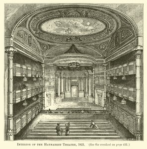 Innenansicht des Haymarket-Theaters, 1821 von English School