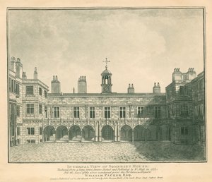 Innere Ansicht des Somerset House, The Strand, London; basierend auf einem Druck von W. Moss aus dem Jahr 1777 von English School