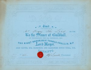 Einladung zum Abendessen in der Guildhall, London, am 8. Dezember 1852 von English School
