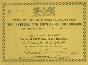 Einladung zum Besuch Ihrer Kaiserlichen Majestäten, des Kaisers und der Kaiserin von Frankreich, in der Guildhall, London, am 19. April 1855 von English School