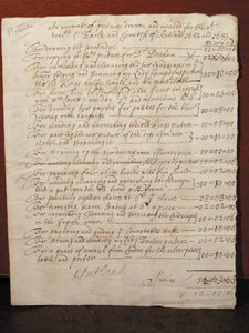 Rechnung für die Reinigung eines Porträts von William Shakespeare, ca. 1682 von English School