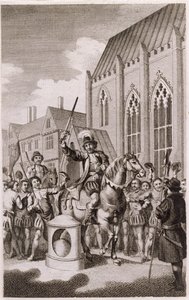 Jack Cades Rebellion im Jahr 1450: Cade erklärt sich zum Herrn der Stadt London am London Stone, Cannon Street, ca. 1770 von English School