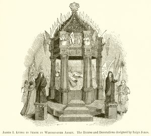 James I. liegt im Staat in der Westminster Abbey von English School