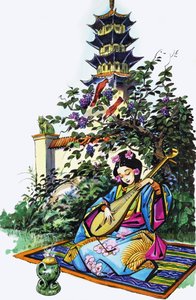 Japanisches Mädchen im Garten