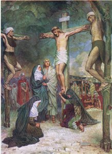 Jesus am Kreuz, aus dem Bibelbilderbuch, veröffentlicht von Thomas Nelson, ca. 1950 von English School