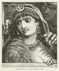 Isebel schaut aus einem Fenster auf Jehu