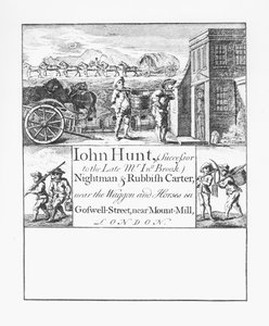 John Hunt, Nachtmann und Müllkutscher, in der Nähe des Wagen und Pferde in der Goswell Street, nahe Mount Mill, London von English School