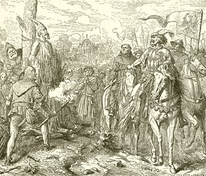 Johannes Hus am Scheiterhaufen, aufgefordert zu widerrufen von English School
