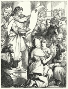 Josia, König von Juda, liest dem Volk das Gesetz vor (Gravur)
