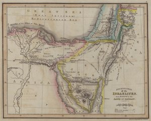 Wanderungen der Israeliten, von Ägypten ins Land Kanaan (farbige Gravur)