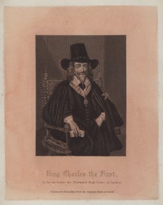 König Karl I., wie er vor dem angeblichen Hohen Gerichtshof saß (Gravur)