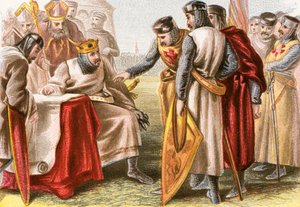 König Johann wird gezwungen, die Magna Carta zu unterzeichnen von English School