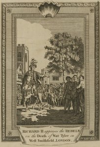 König Richard II. beruhigt die Rebellen nach dem Tod von Wat Tyler in West Smithfield, London von English School