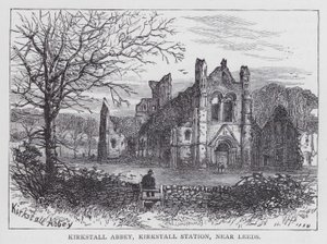 Kirkstall Abbey, Kirkstall Station, in der Nähe von Leeds (Gravur) von English School