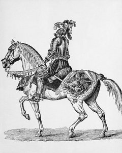 Ritter zu Pferd in Festkleidung des 15. Jahrhunderts